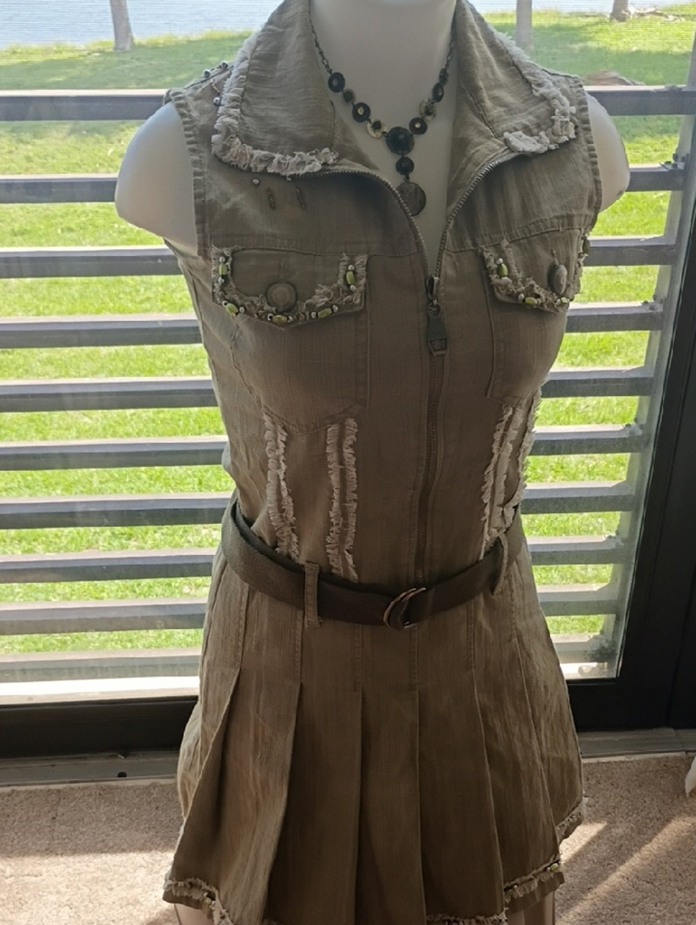 Notting Hill Jeans Military Dress with Beaded Pockets Very Y2K...Cotton